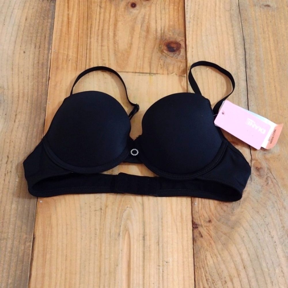 Diane Poitiere Black Strapless Push Up Bra Brassier Media Copa Size 34B NWT